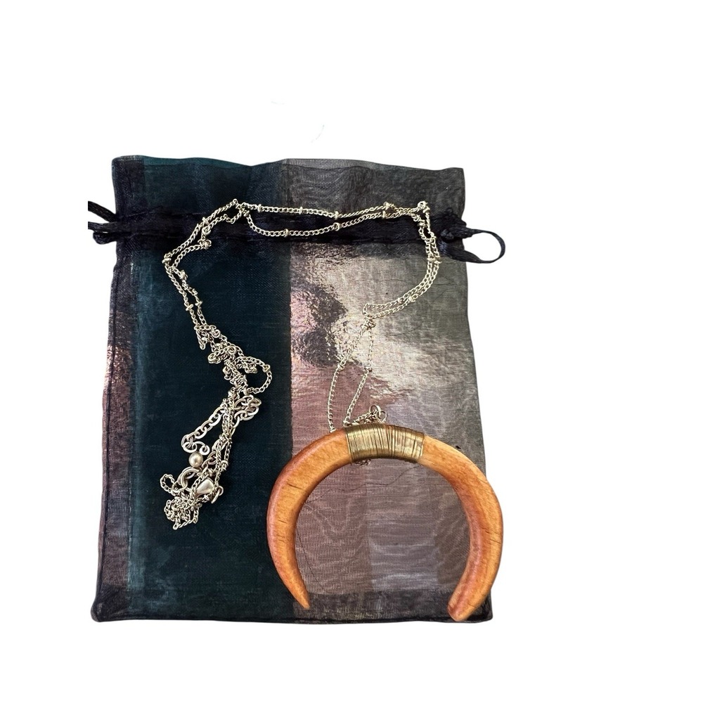 32" Gold‎ Tone Necklace With Wood Piece Boho Island Style